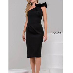 Jovani 1-Shoulder Cocktail Dress/ Black/ Fitted Stretch Comfy/ Sz 12/ Stunning!